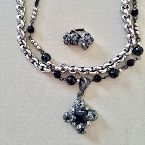 Sabika S15 Reinvention 2 row necklace and mosaic pendant and dangle earrings